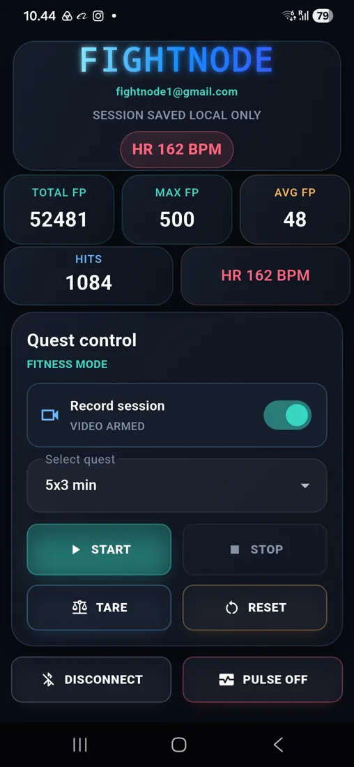 FightNode live training dashboard